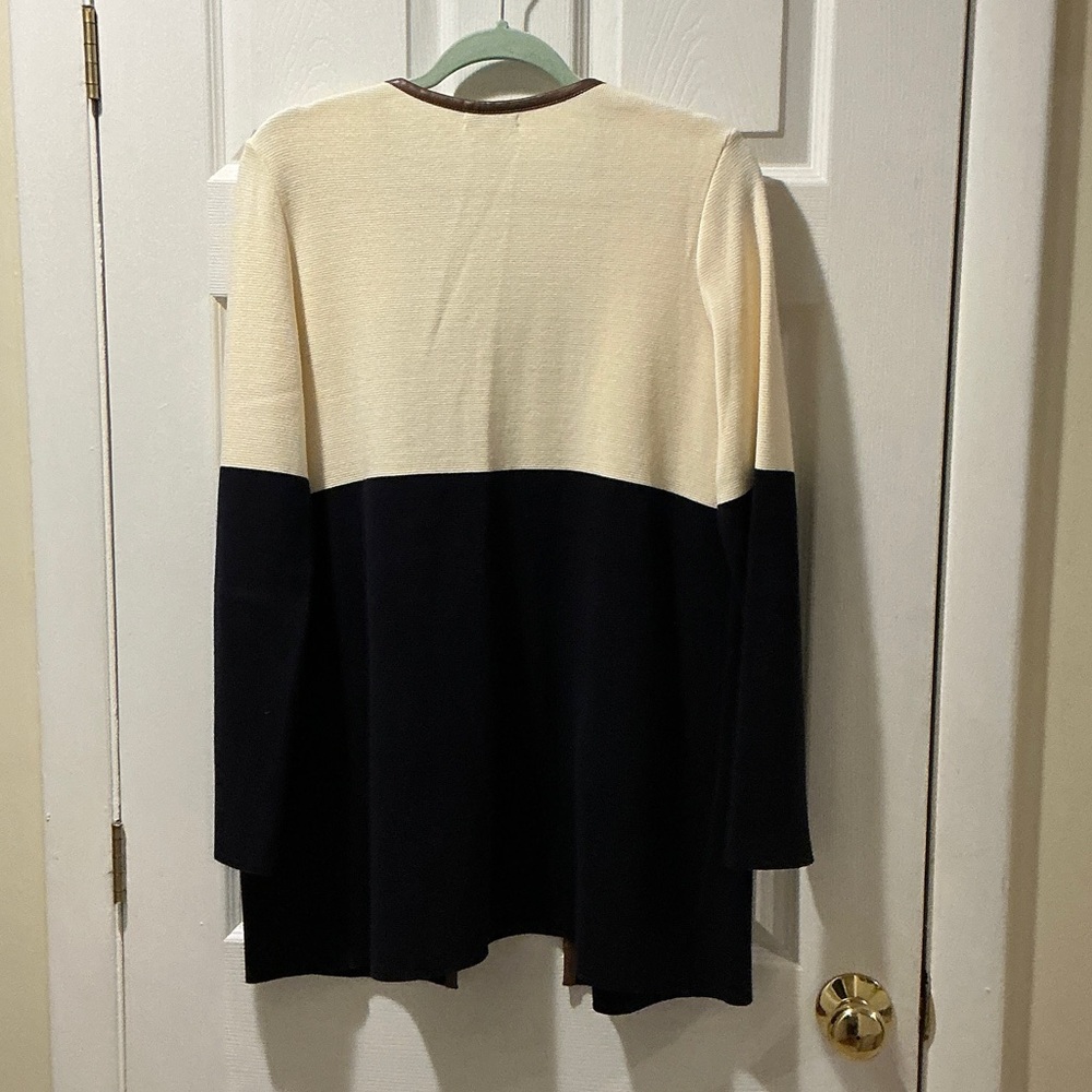 Charter Club Cream and Black Cardigan, w Pockets with Brown Trim Size Medium - Picture 7 of 10